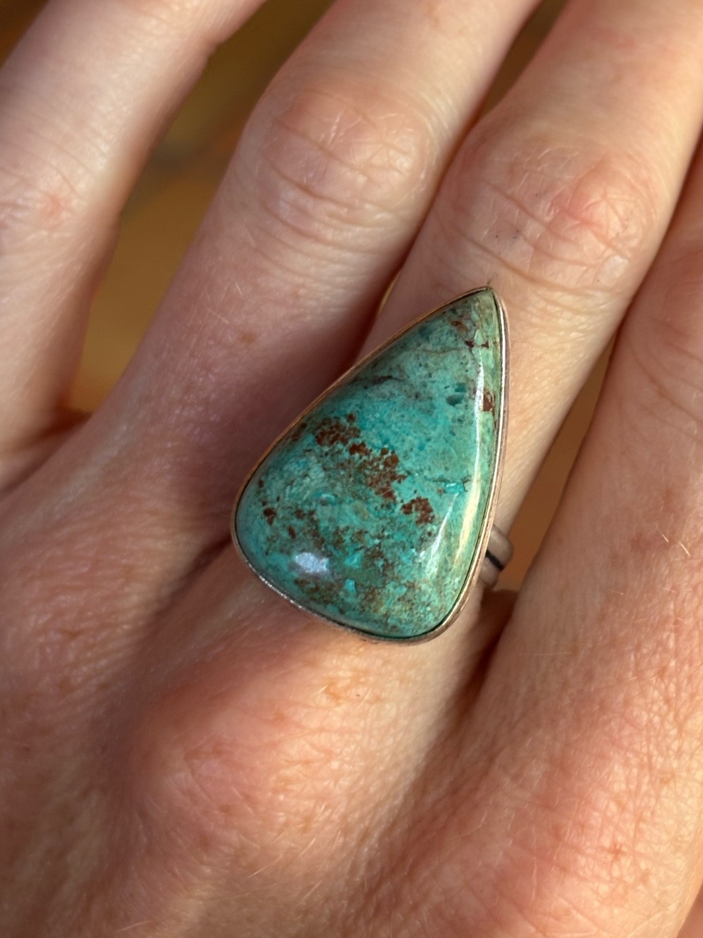 Chrysocolla Teardrop Ring • 925 Sterling Silver • Natural Stone Crystal size 7